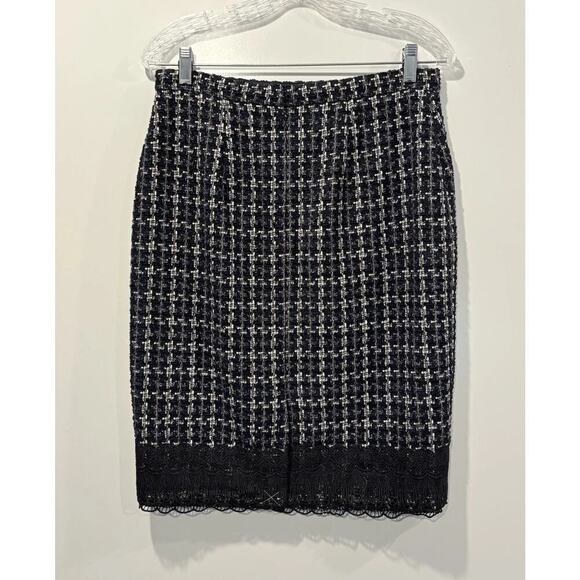 NWT Ann Taylor Black Tweed Pencil Skirt Lace Accent Hem Womens Size 4 (1006) - Picture 2 of 5
